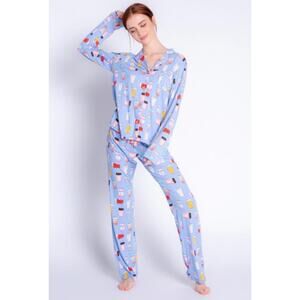 PJ Salvage Periwinkle Blue Coffee Cup “Love You A Latte” Pajama Sleep Set Size M